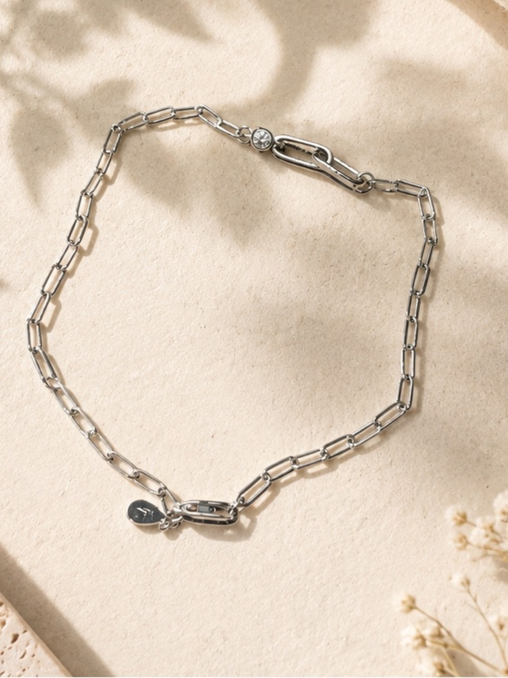 Lab diamond Sterling Silver Paperclip Chain Bracelet